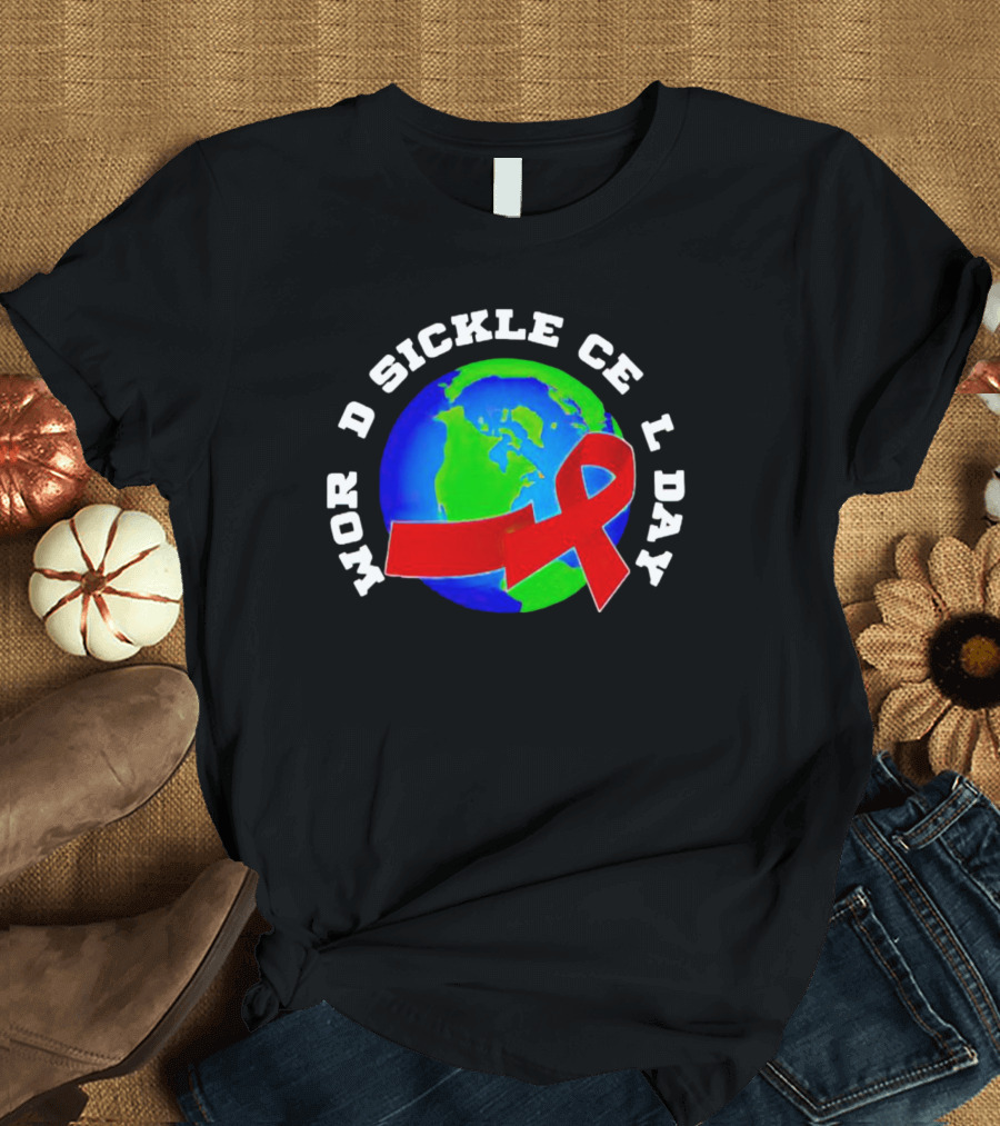 World Sickle Cell Day Red Ribbon Earth T-Shirt
