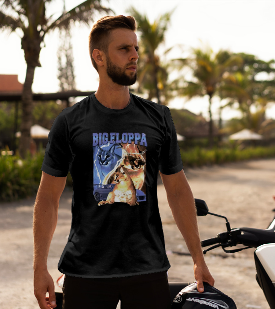 Big Floppa Lightning Caracal Trio With Lightning And Sports Car T-Shirt