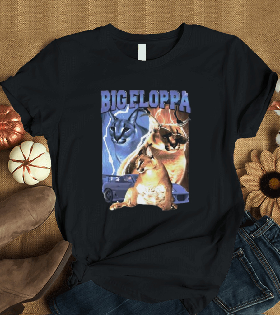 Big Floppa Lightning Caracal Trio With Lightning And Sports Car T-Shirt