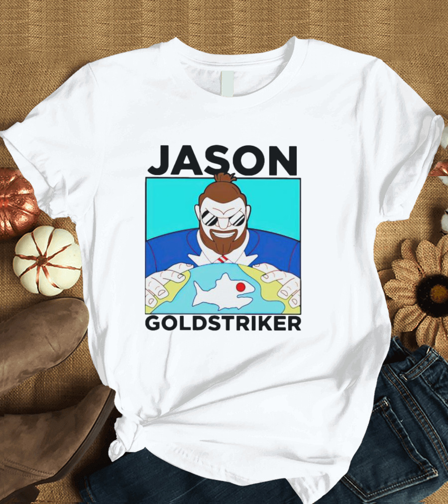 JASON GOLDSTRIKER Bold Character Holding Map With Red Marker T-Shirt
