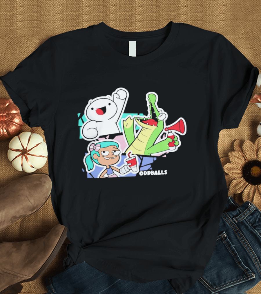 Odd1sout Oddballs Cartoon Trio With Crocodile And Drink T-Shirt