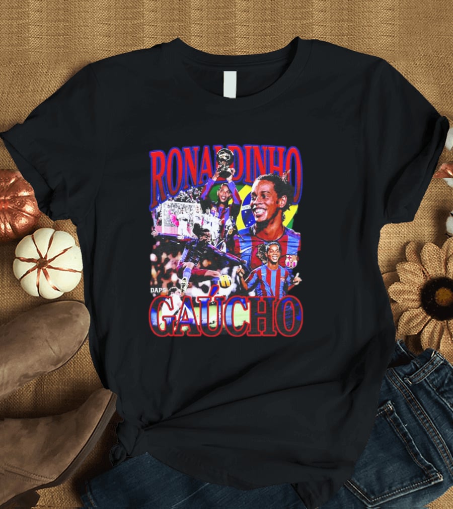 Ronaldinho Gaucho Barcelona Football Legend Retro Collage T-Shirt