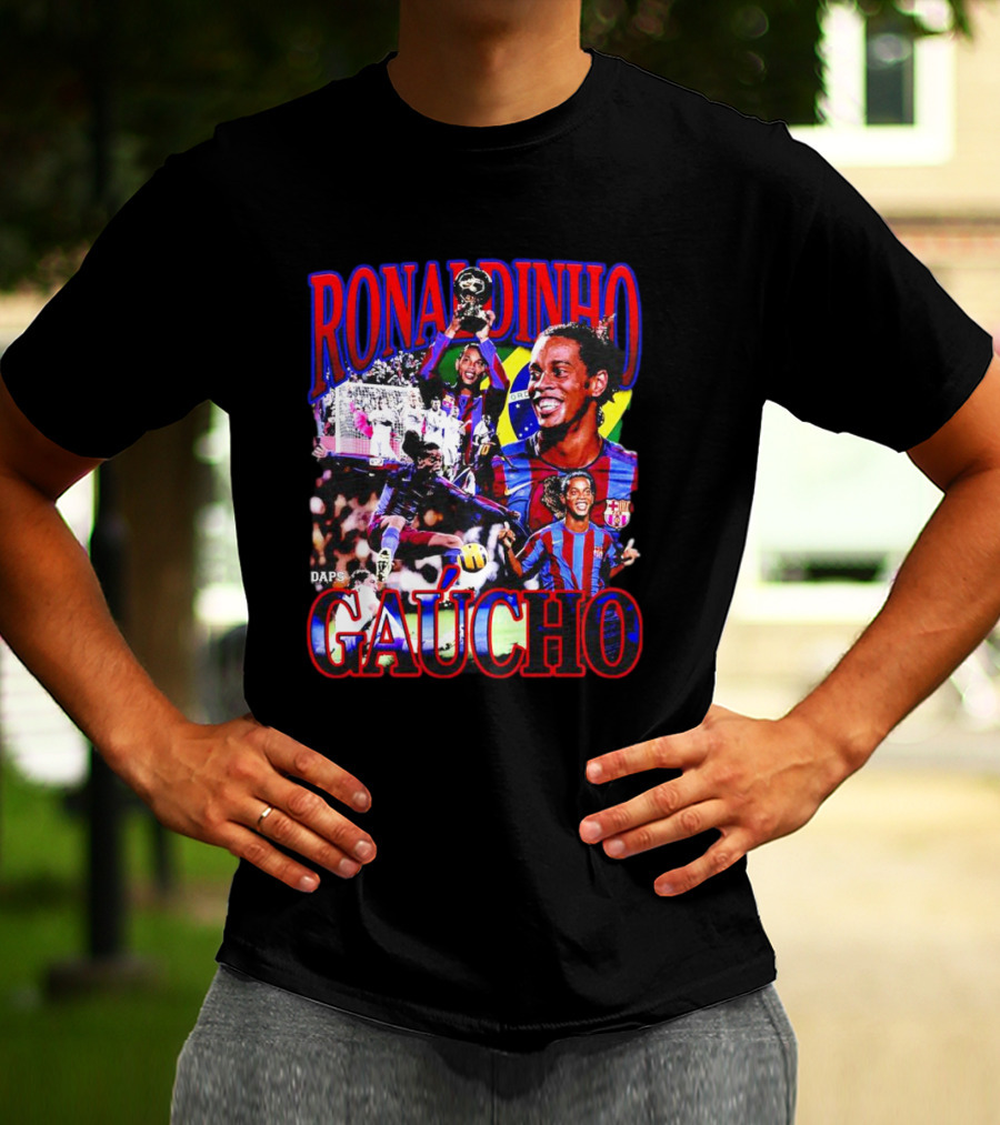 Ronaldinho Gaucho Barcelona Football Legend Retro Collage T-Shirt