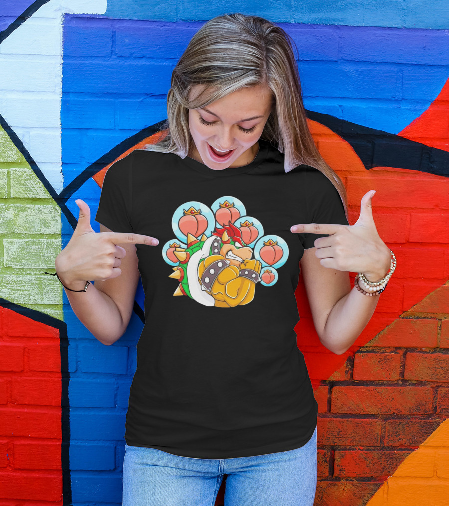 Bowser Peaches Peaches Peaches Tribute To Animated Villain With Hearts T-Shirt