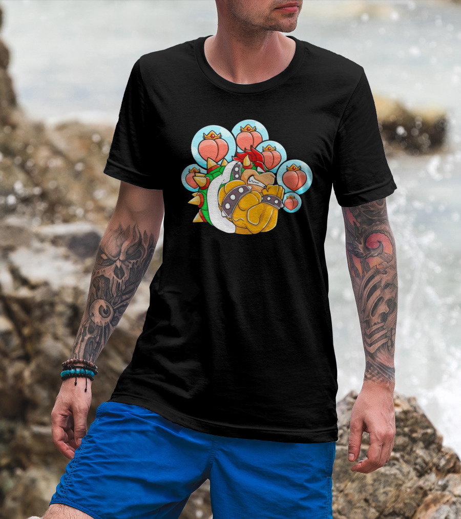 Bowser Peaches Peaches Peaches Tribute To Animated Villain With Hearts T-Shirt