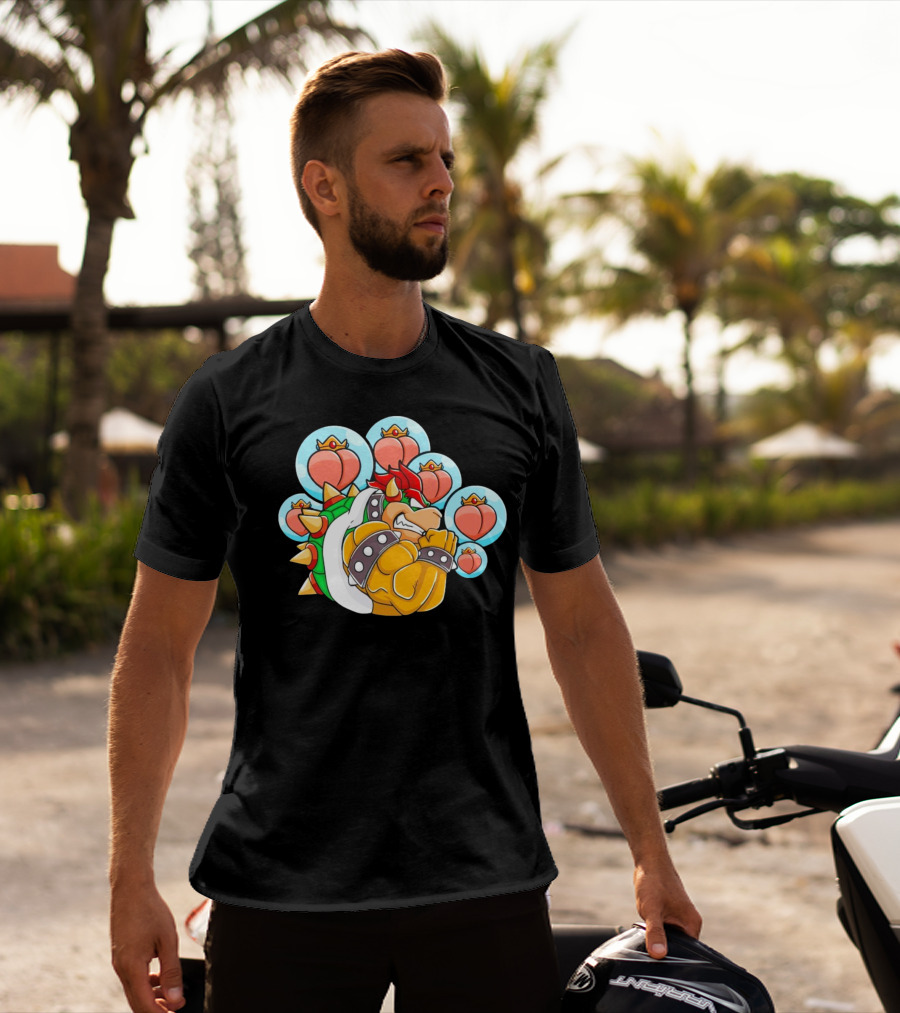Bowser Peaches Peaches Peaches Tribute To Animated Villain With Hearts T-Shirt