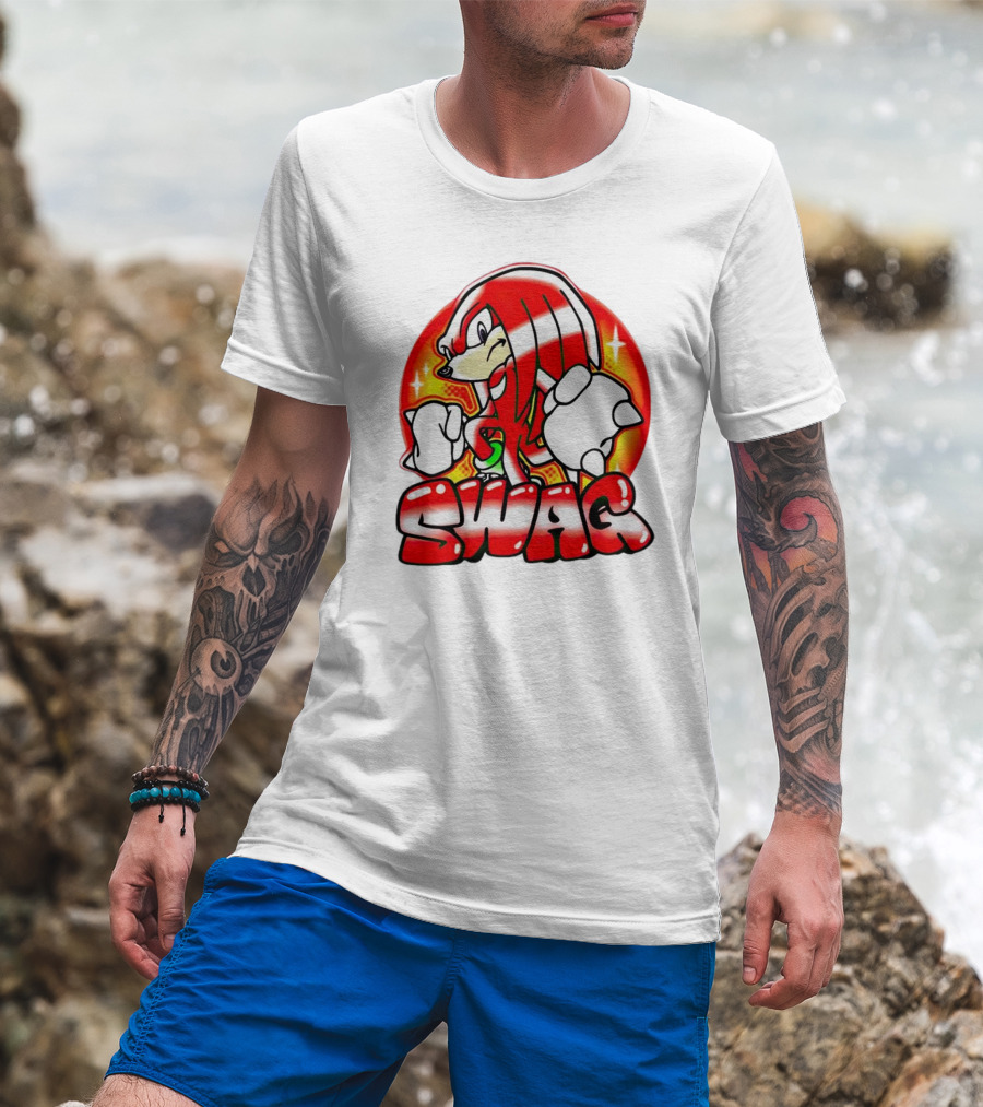 Knuckles Swag With Red Logo And Bold Cartoon T-Shirt