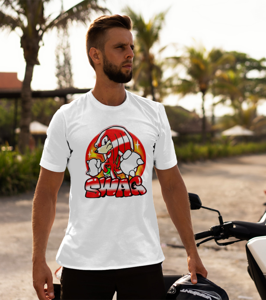 Knuckles Swag With Red Logo And Bold Cartoon T-Shirt