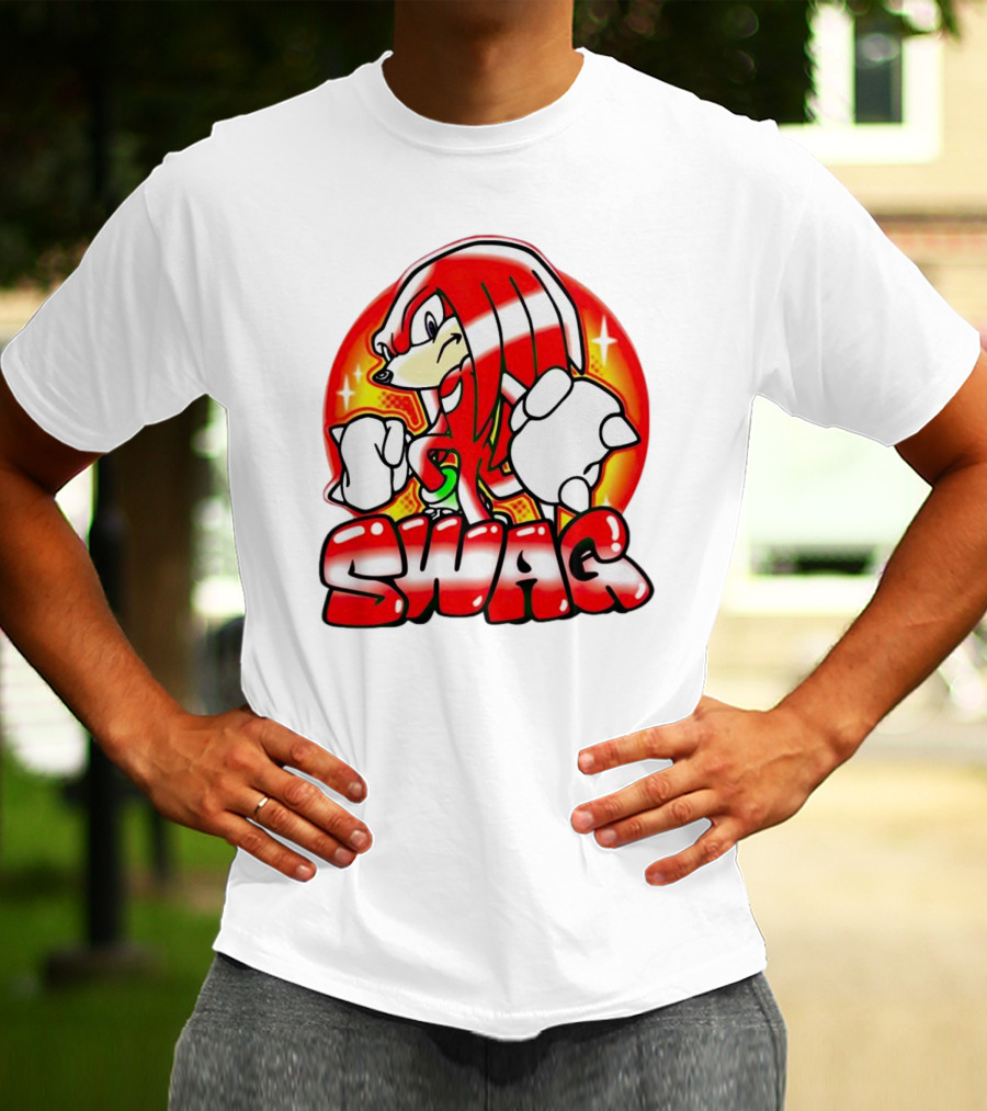 Knuckles Swag With Red Logo And Bold Cartoon T-Shirt