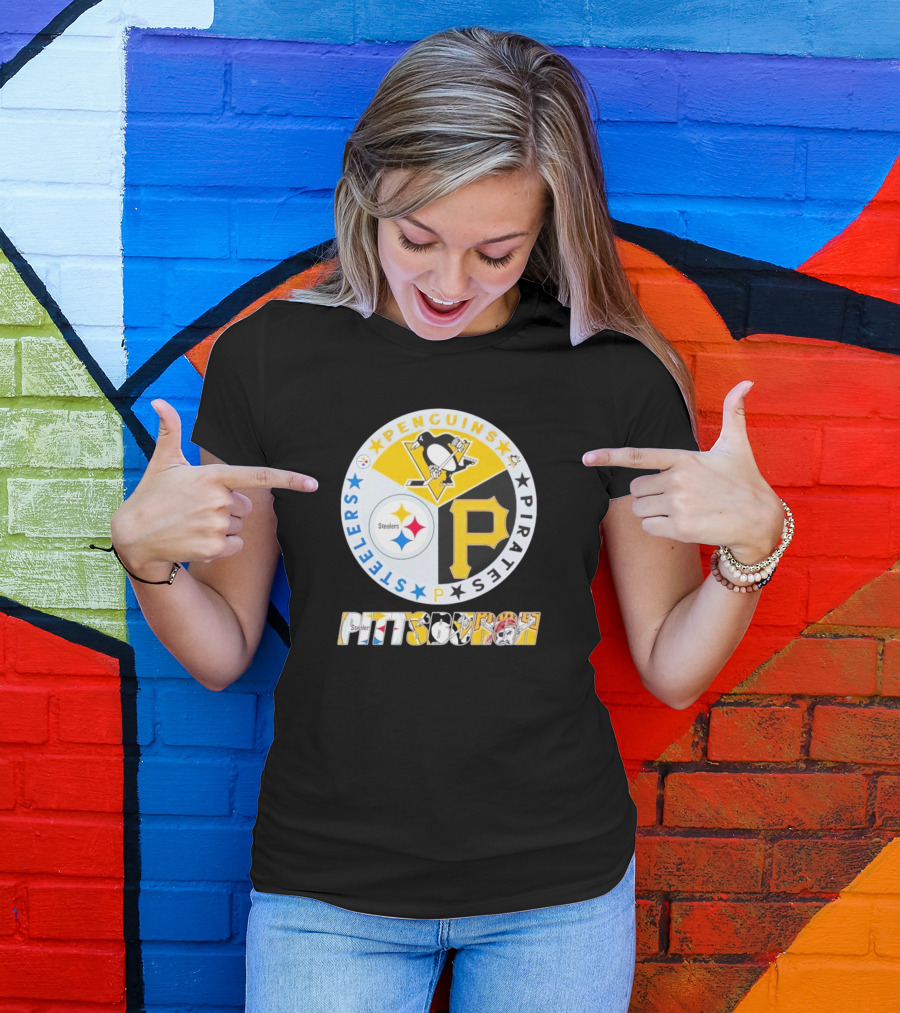Penguins Steelers Pirates Pittsburgh Sports Team Logos Circle Badge T-Shirt