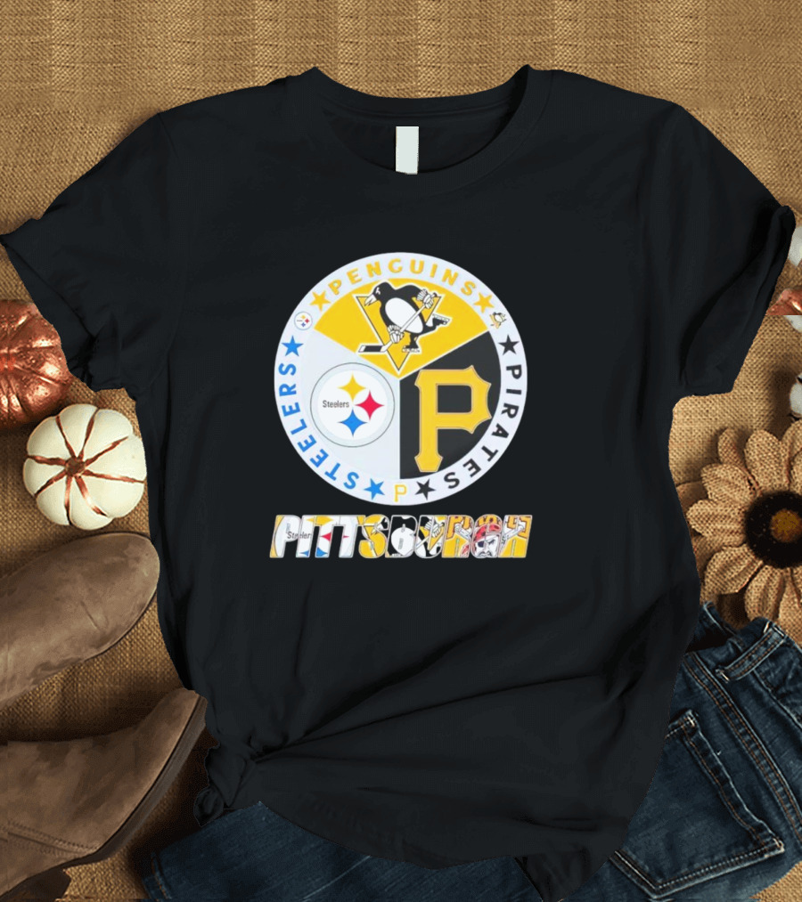 Penguins Steelers Pirates Pittsburgh Sports Team Logos Circle Badge T-Shirt
