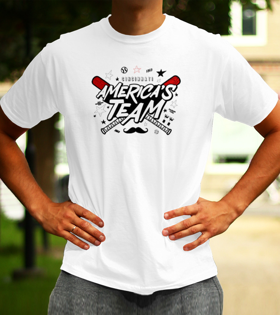 Cincinnati America's Team 1869 Baseball Motif With Red Bats T-Shirt