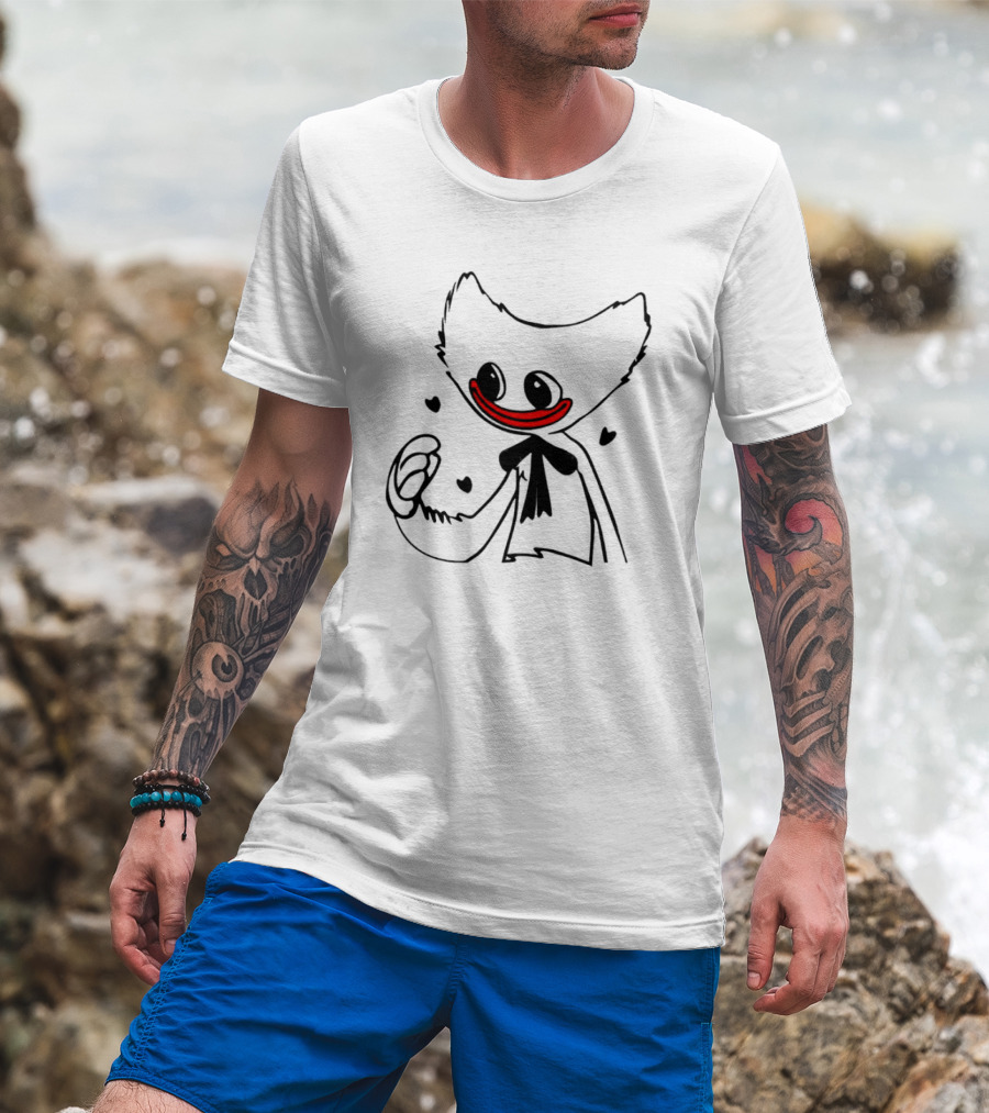 Line Art The Cute Huggy Wuggy Charming Character With Hearts T-Shirt