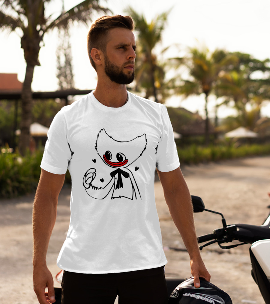Line Art The Cute Huggy Wuggy Charming Character With Hearts T-Shirt