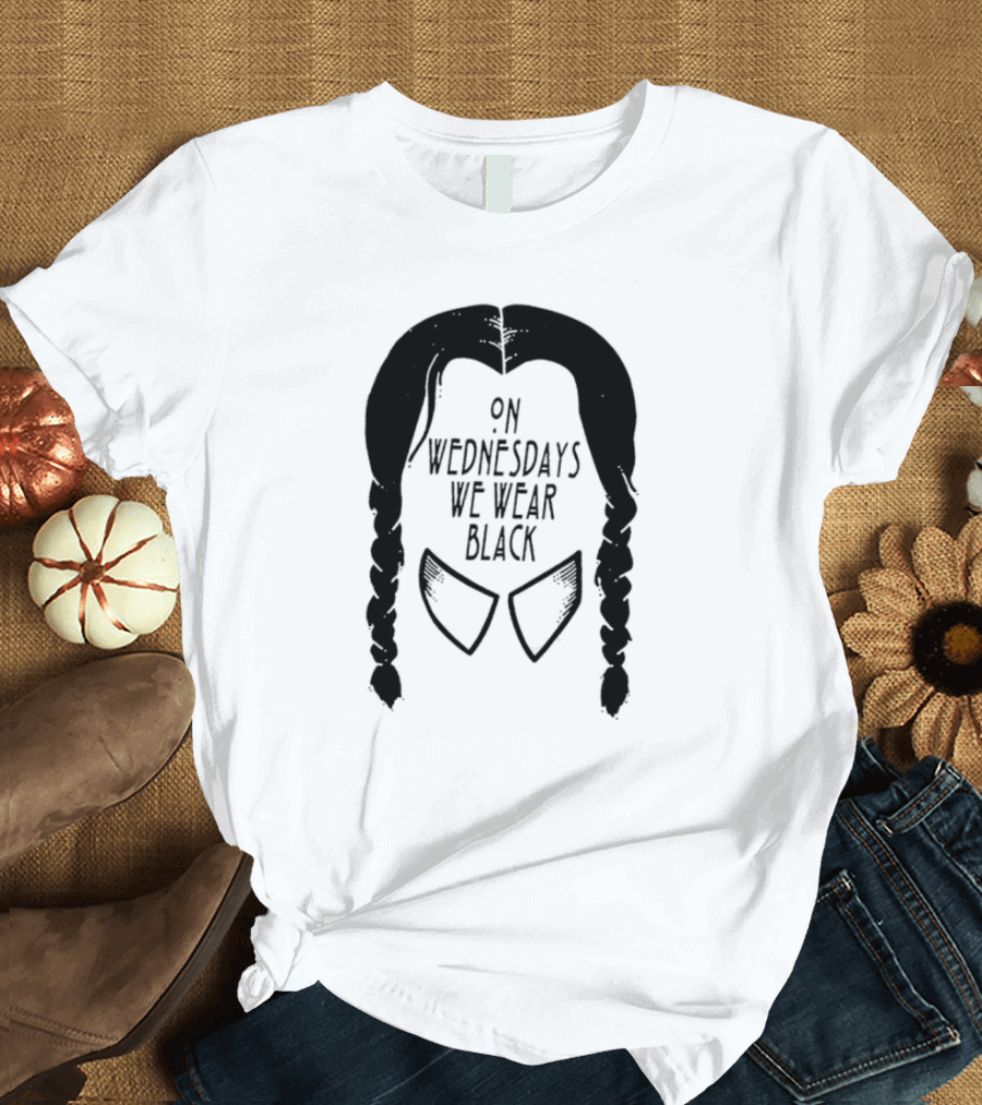 On Wednesdays We Wear Black Braided Hair Collar T-Shirt