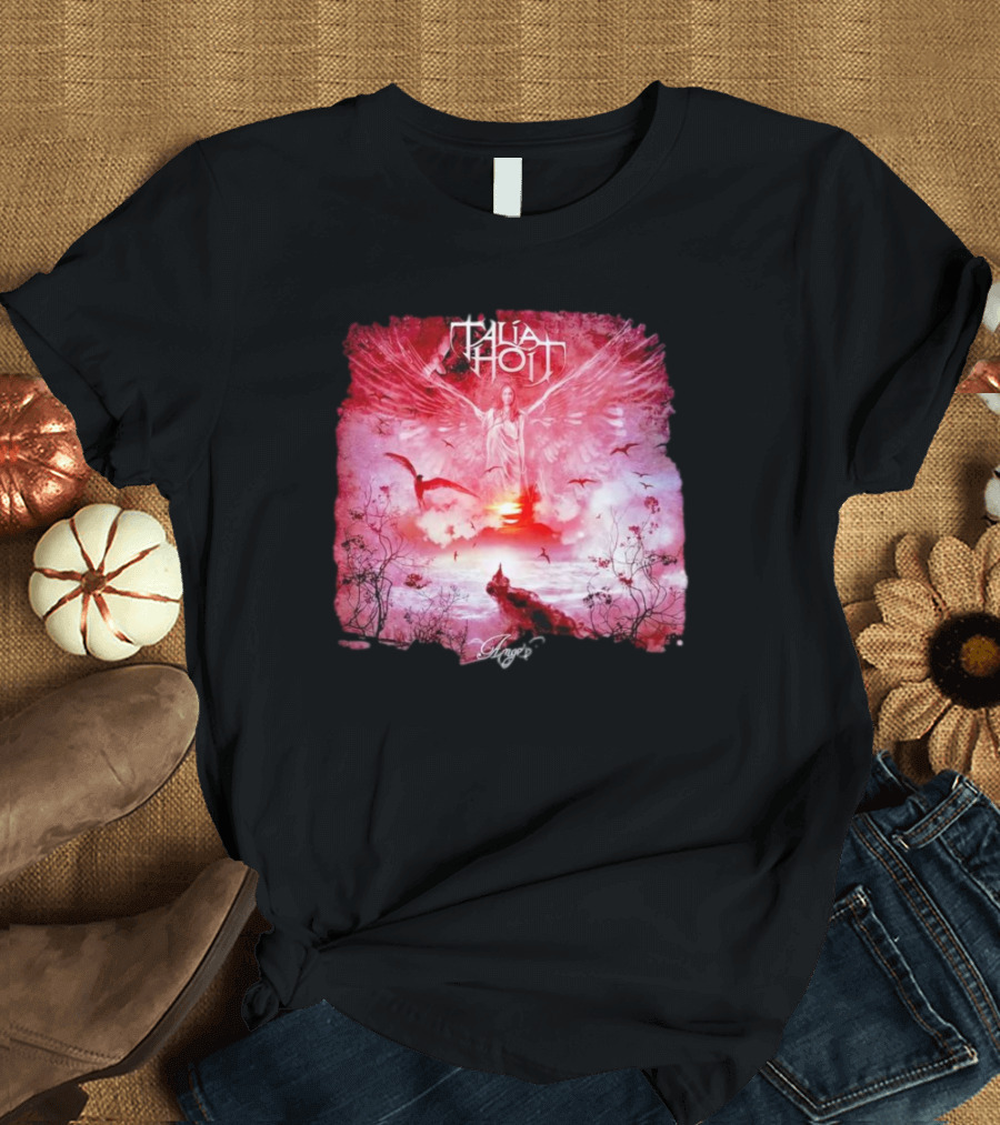Talia Hoit Angel Red Winged Figure With Birds And Sunset T-Shirt