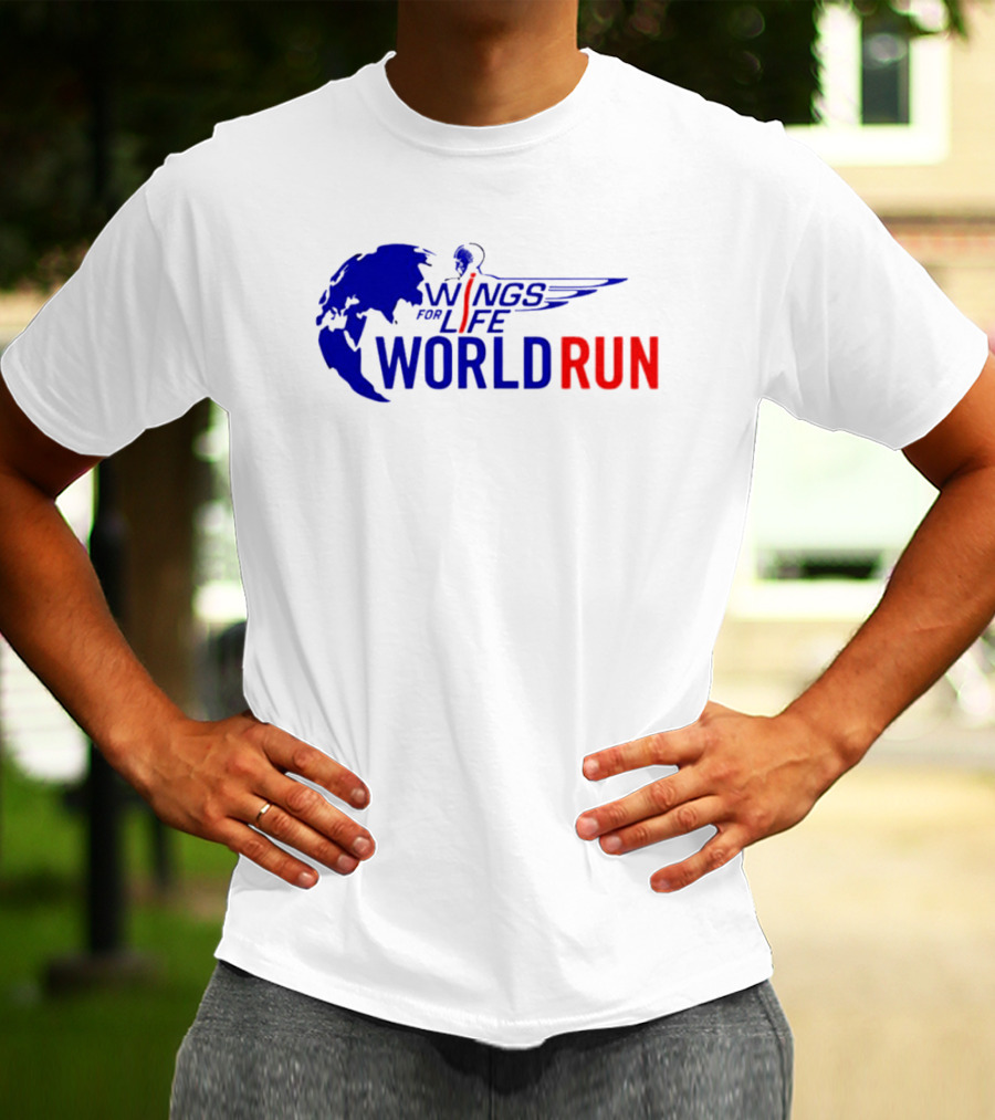Wings For Life World Run Blue And Red Globe And Wings T-Shirt