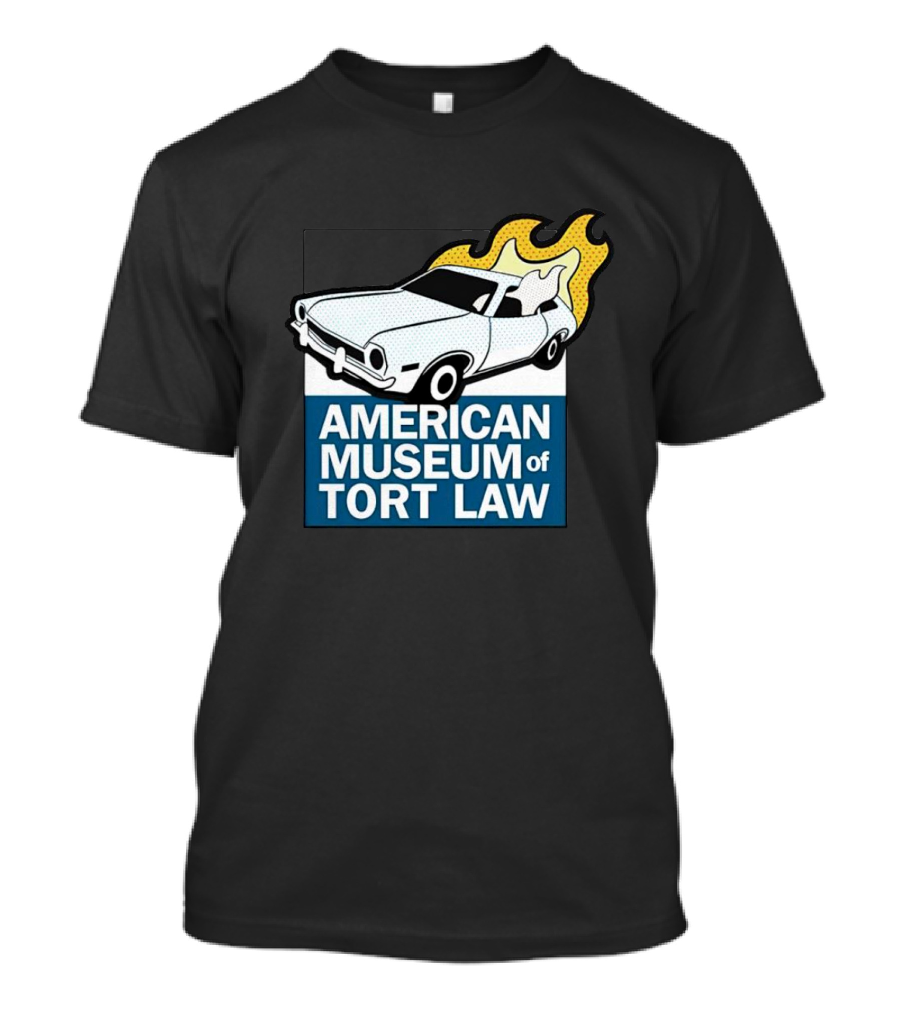 American Museum Of Tort Law Flaming Car Exhibit T-Shirt