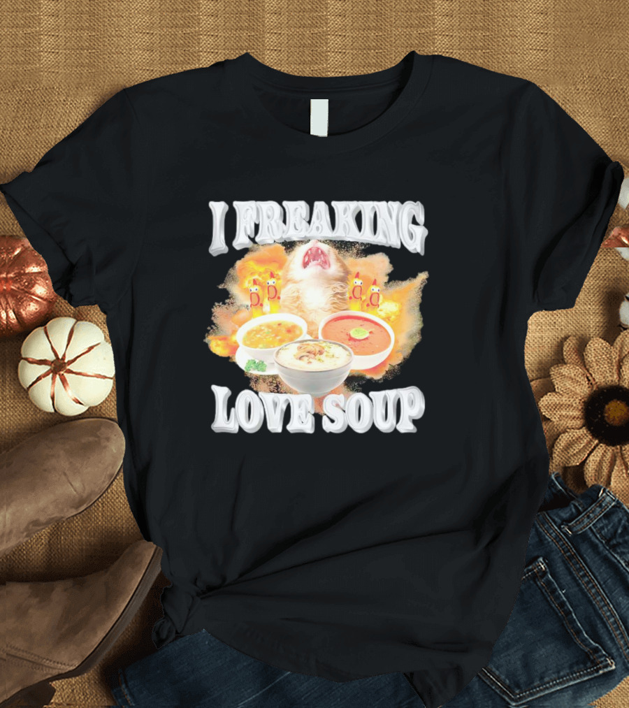 I Freaking Love Soup Cat With Various Bowls And Owls T-Shirt