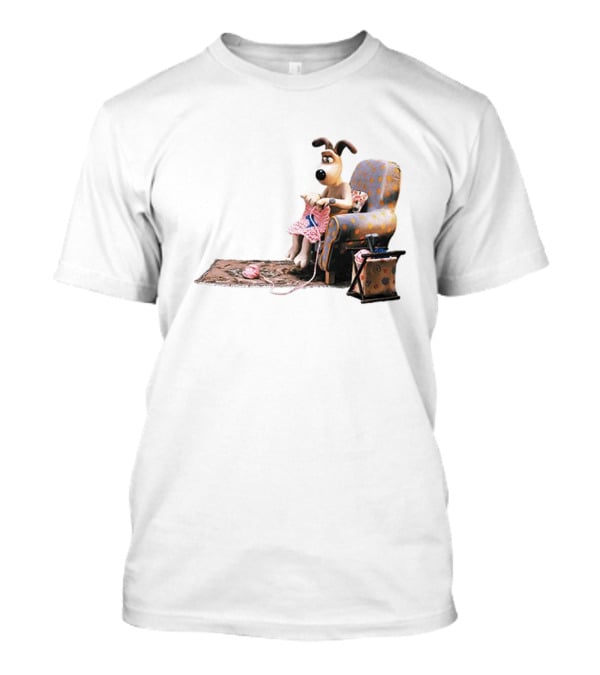 Wallace And Gromit Gromit Knitting In Armchair With Yarn Basket T-Shirt