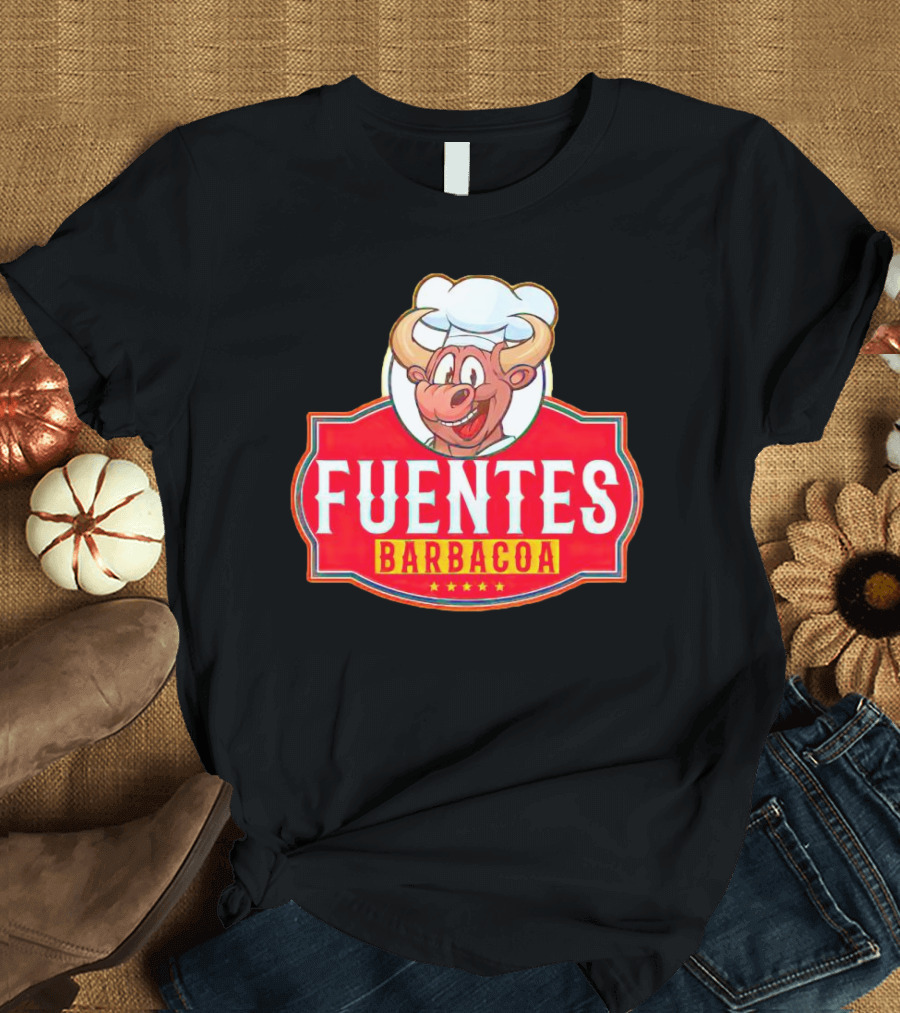 Fuentes Barbacoa Chef Cow Logo On Red Badge T-Shirt