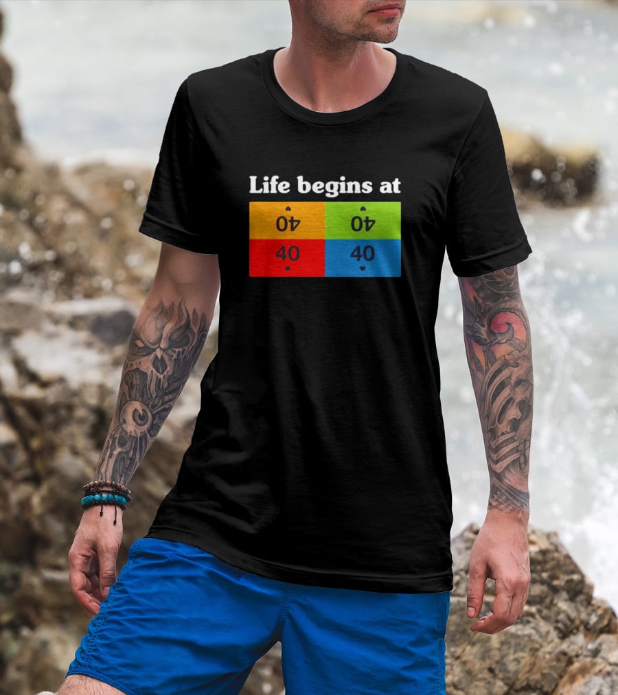 Life Begins At 40 Colorful Playing Card Symbols T-Shirt