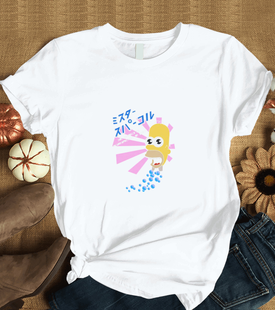 Mr. Sparkle Simpsons Japanese Typography Homer Head Pink Beams Blue Bubbles T-Shirt