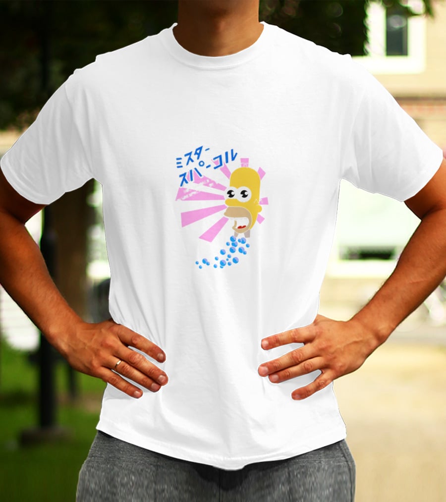 Mr. Sparkle Simpsons Japanese Typography Homer Head Pink Beams Blue Bubbles T-Shirt