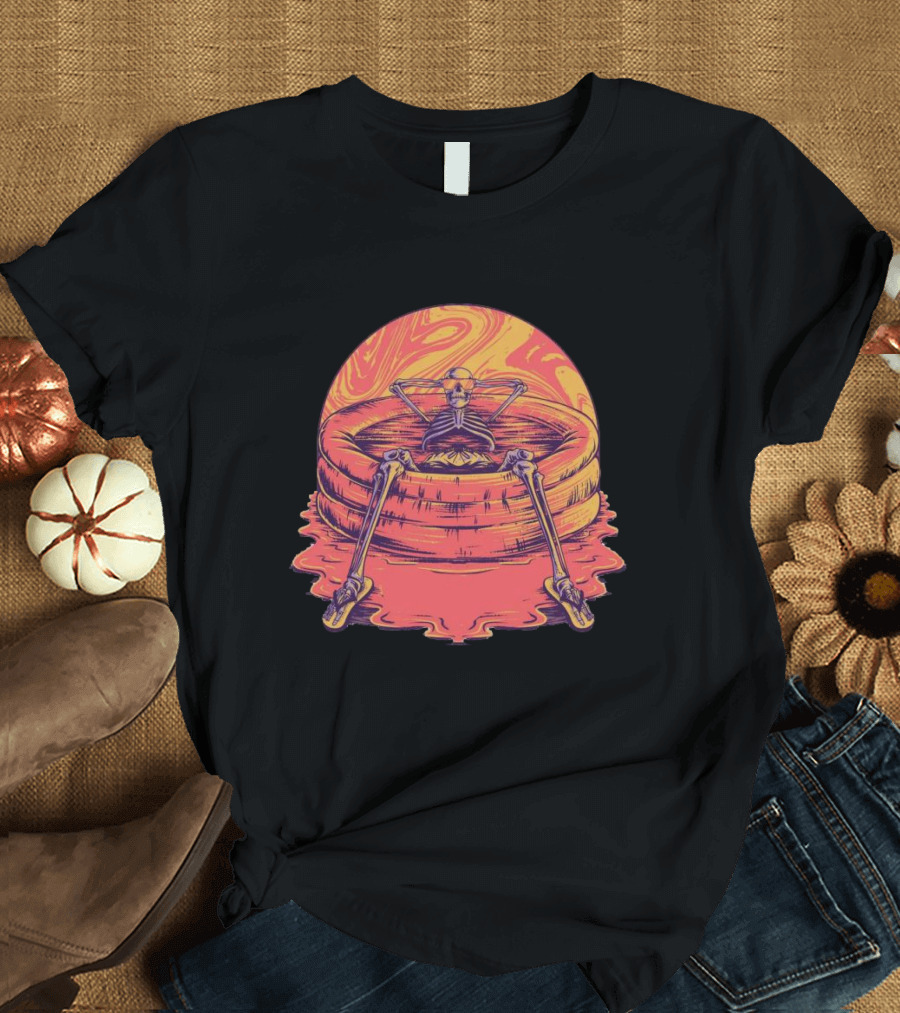 Skeleton Relaxing In Vibrant Psychedelic Kiddie Pool T-Shirt