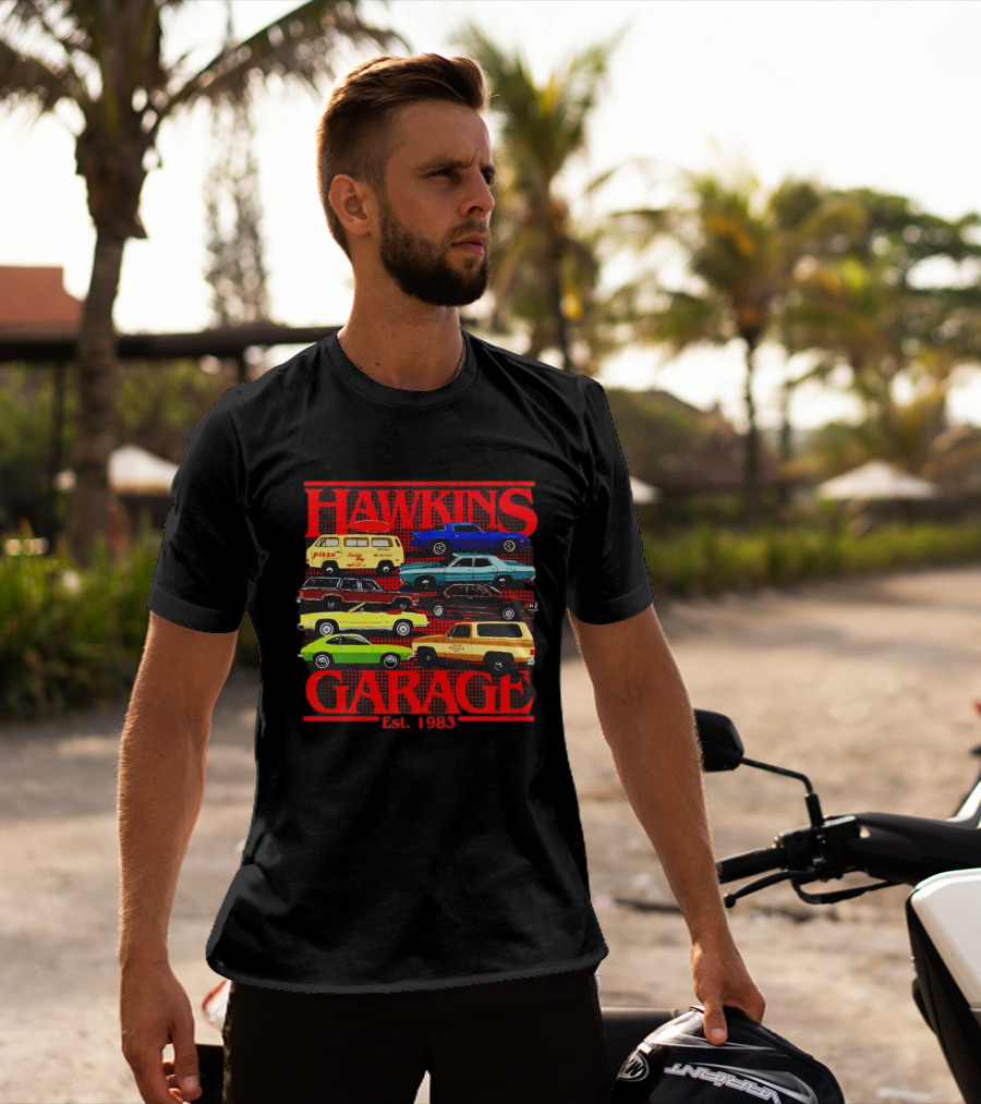 Hawkins Garage Stranger Things Vintage Cars Pizza Van Est. 1983 T-Shirt