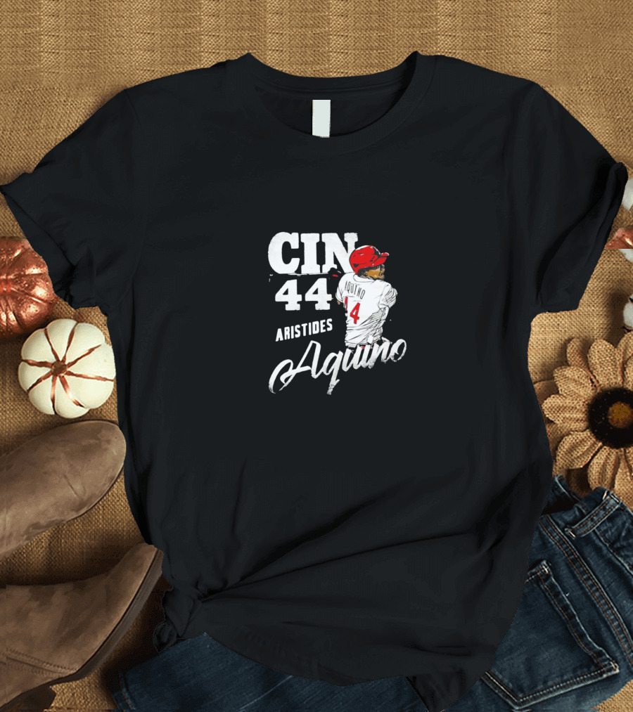 CIN 44 Aristides Aquino Cincinnati Reds Baseball Action Pose T-Shirt