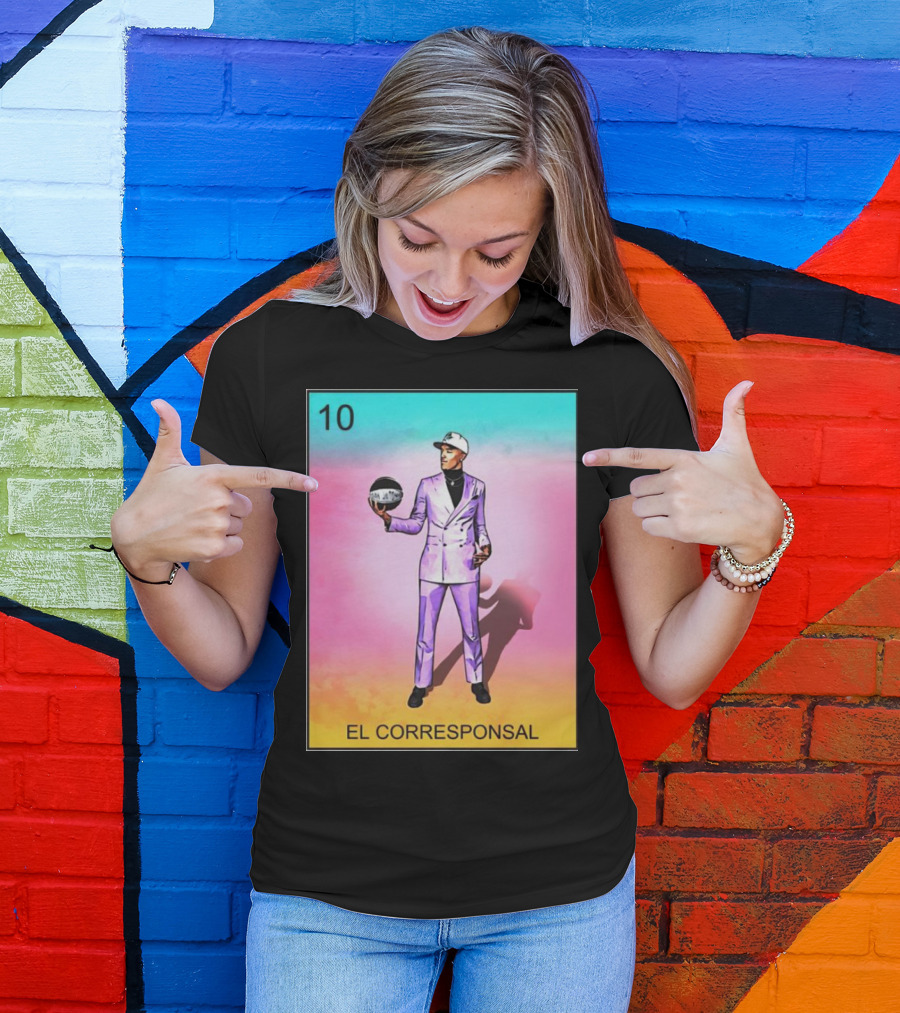 10 El Corresponsal Lotería Card Style In Lavender Suit Holding Basketball T-Shirt