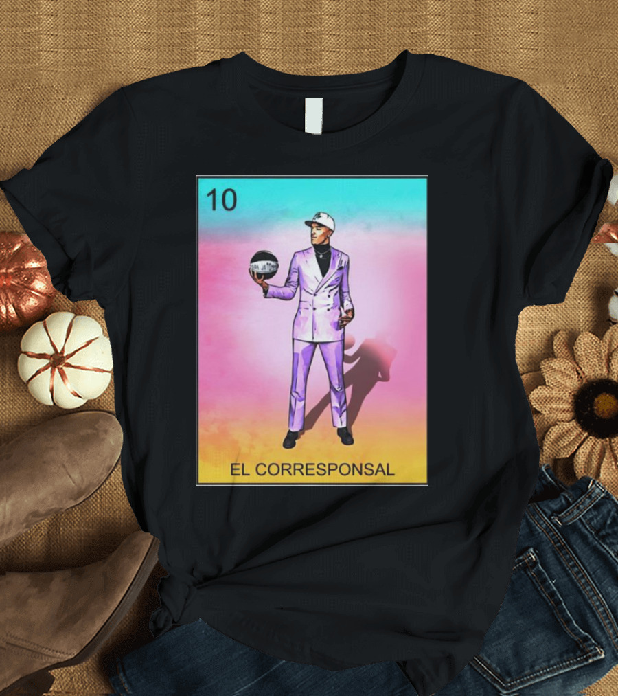 10 El Corresponsal Lotería Card Style In Lavender Suit Holding Basketball T-Shirt