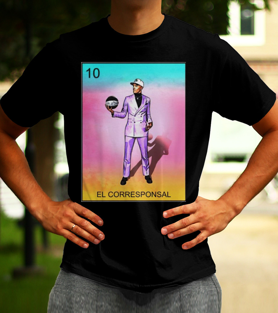 10 El Corresponsal Lotería Card Style In Lavender Suit Holding Basketball T-Shirt