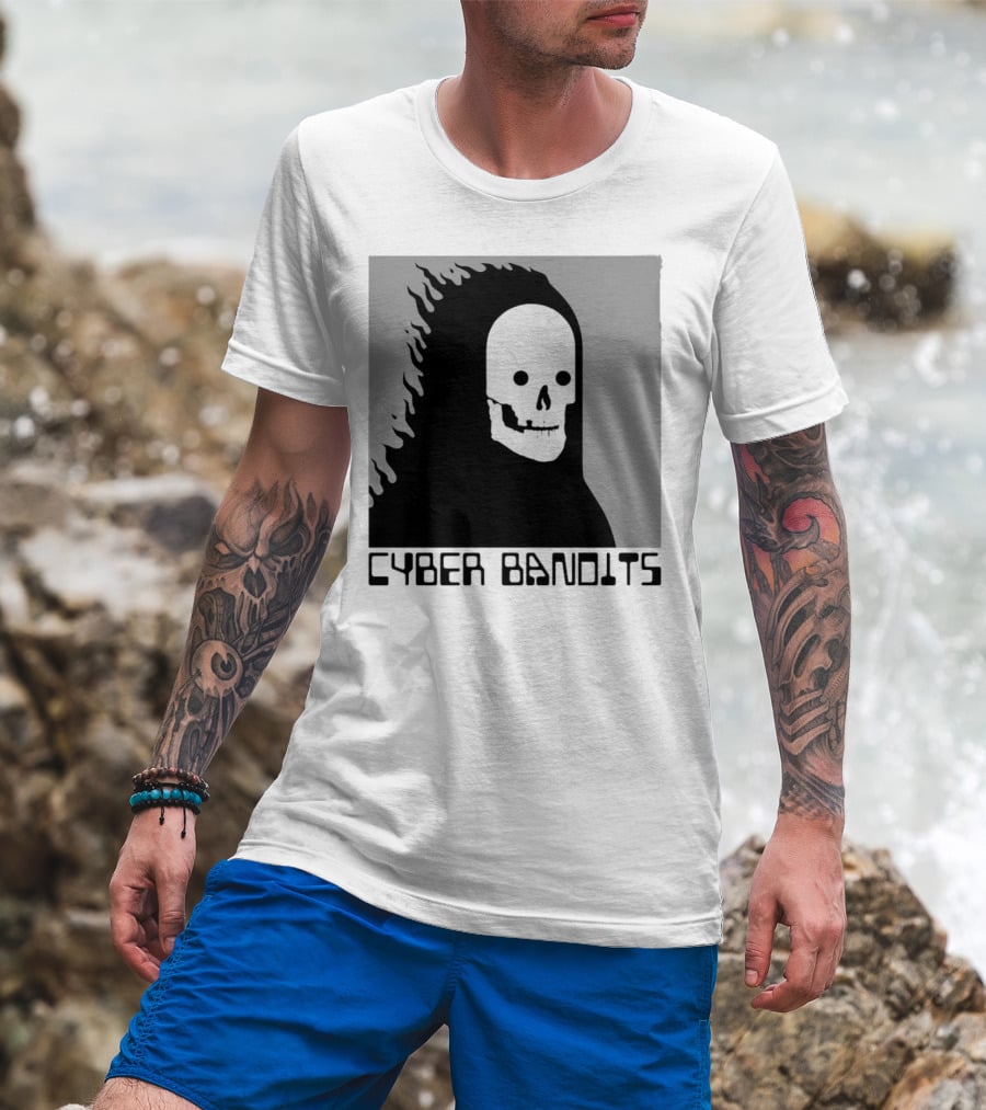 Flaming Reaper Cyber Bandits Skull T-Shirt