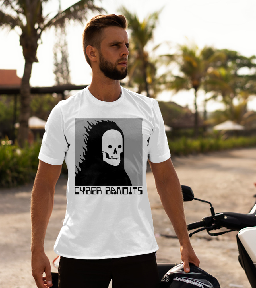 Flaming Reaper Cyber Bandits Skull T-Shirt