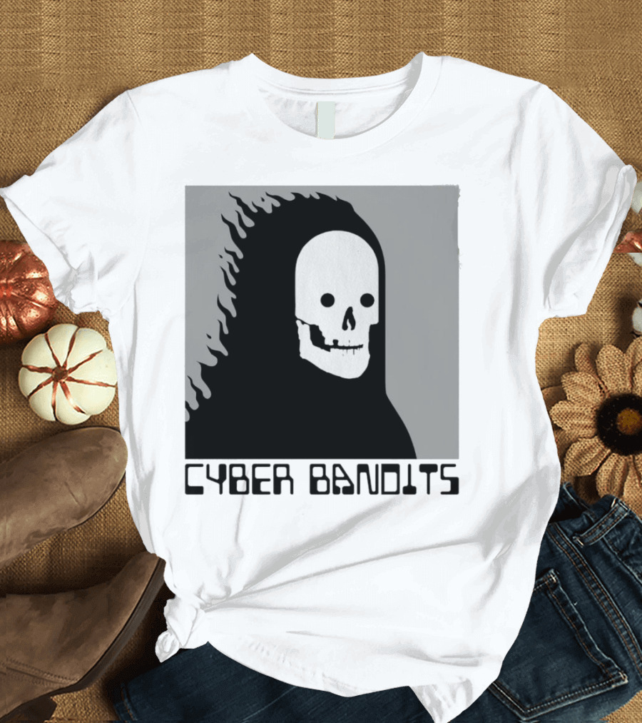 Flaming Reaper Cyber Bandits Skull T-Shirt