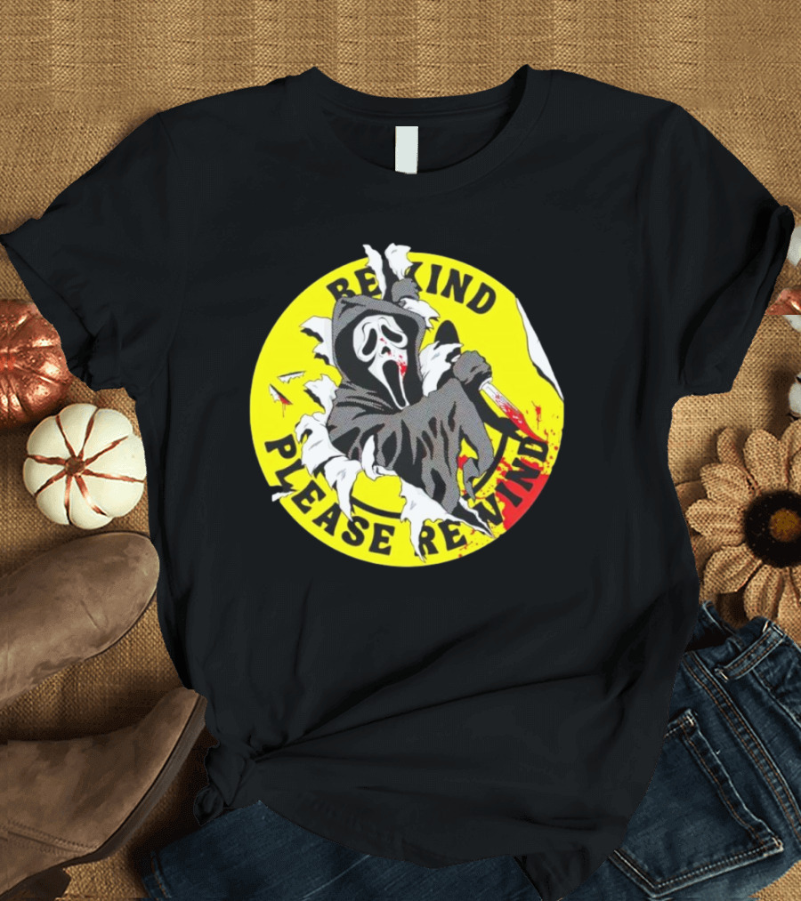 Rewind Please Rewind Ghost Face Iconic T-Shirt