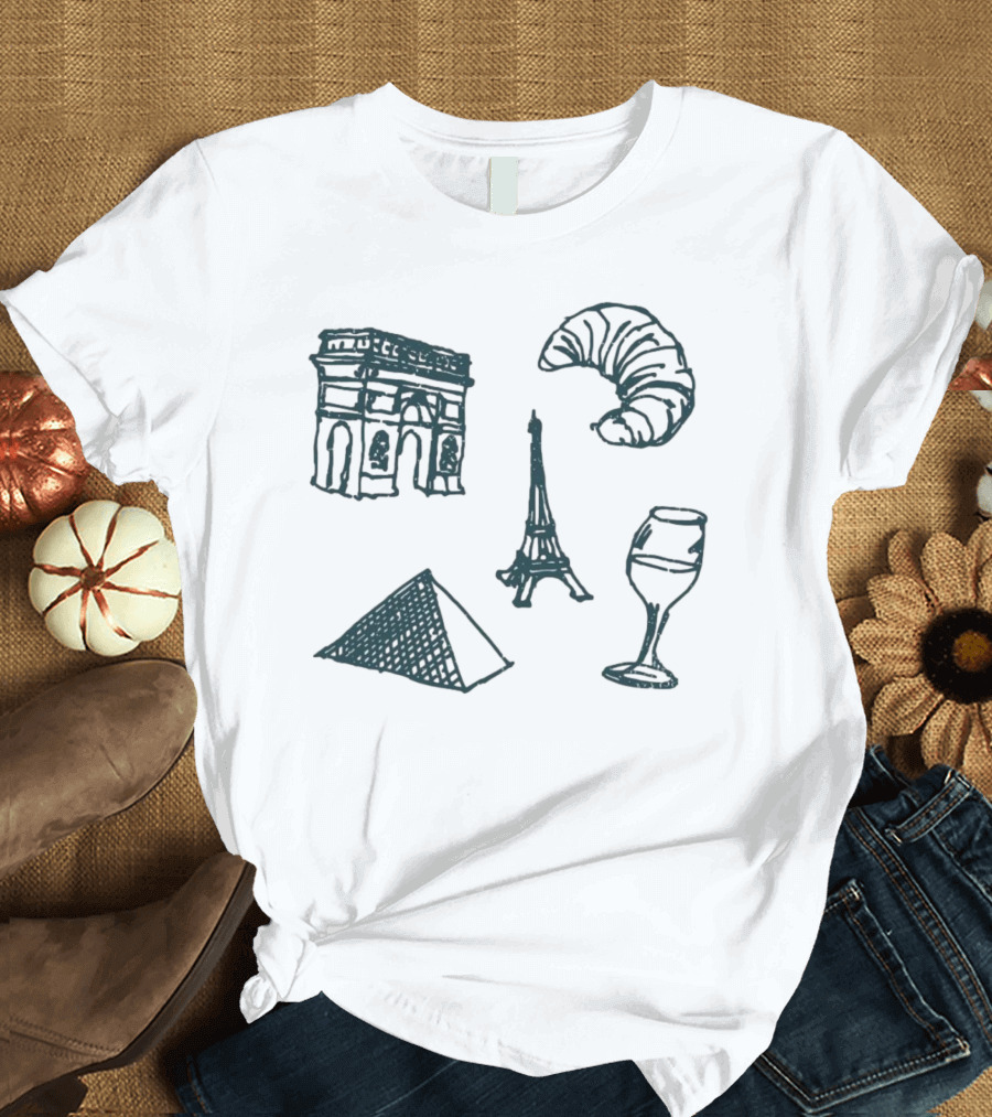 Arc De Triomphe Eiffel Tower Croissant Wine Pyramid Symbols Not In Paris 5 T-Shirt