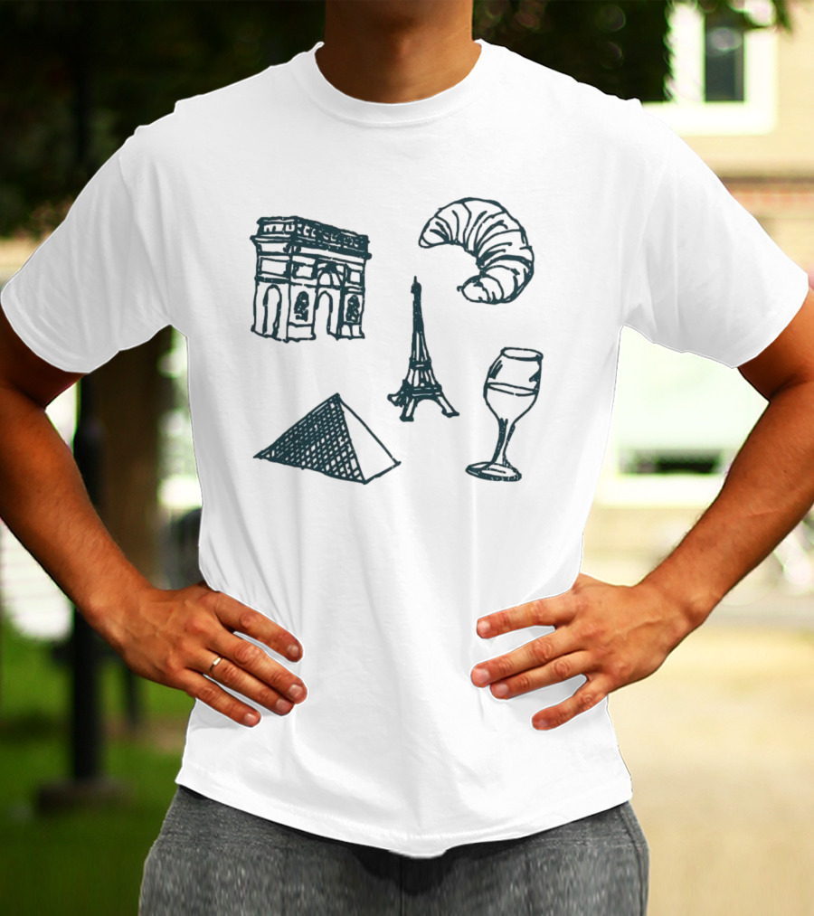 Arc De Triomphe Eiffel Tower Croissant Wine Pyramid Symbols Not In Paris 5 T-Shirt