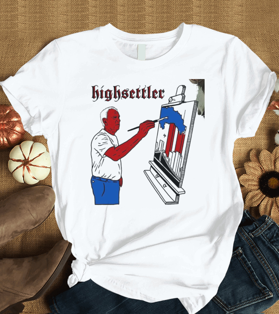 Highsettler Patriotic Painting Scene With Red And Blue Elements T-Shirt