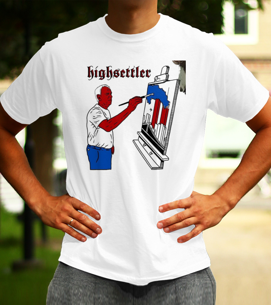 Highsettler Patriotic Painting Scene With Red And Blue Elements T-Shirt