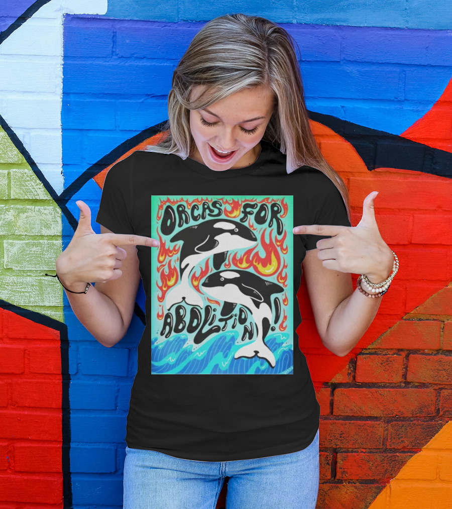Orcas For Abolition Ocean Waves And Flames T-Shirt