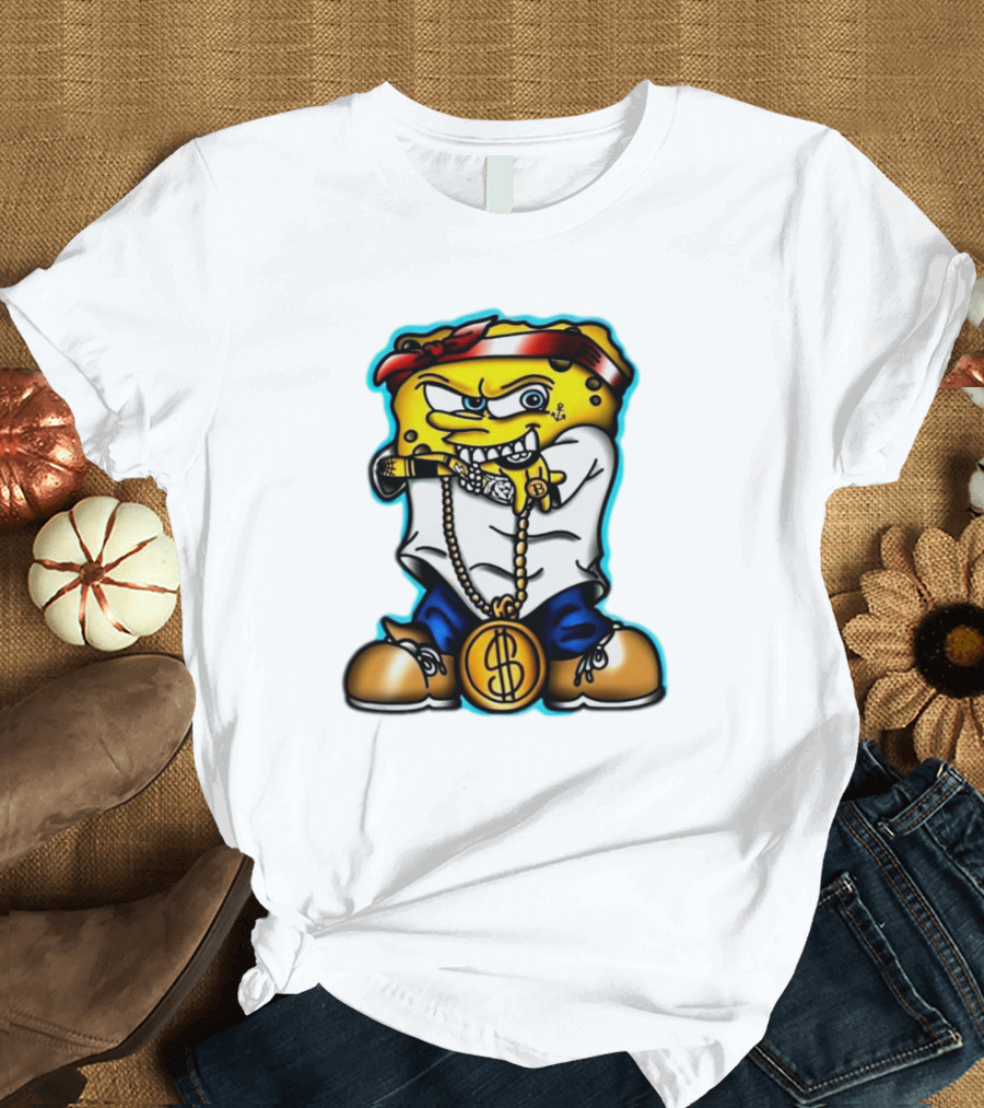 Gangster Spongebob Dollar Bling Animated Character T-Shirt