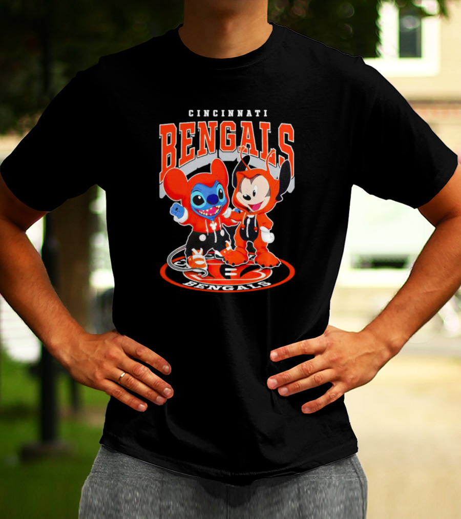 Cincinnati Bengals Mickey And Stitch NFL Collaboration T-Shirt