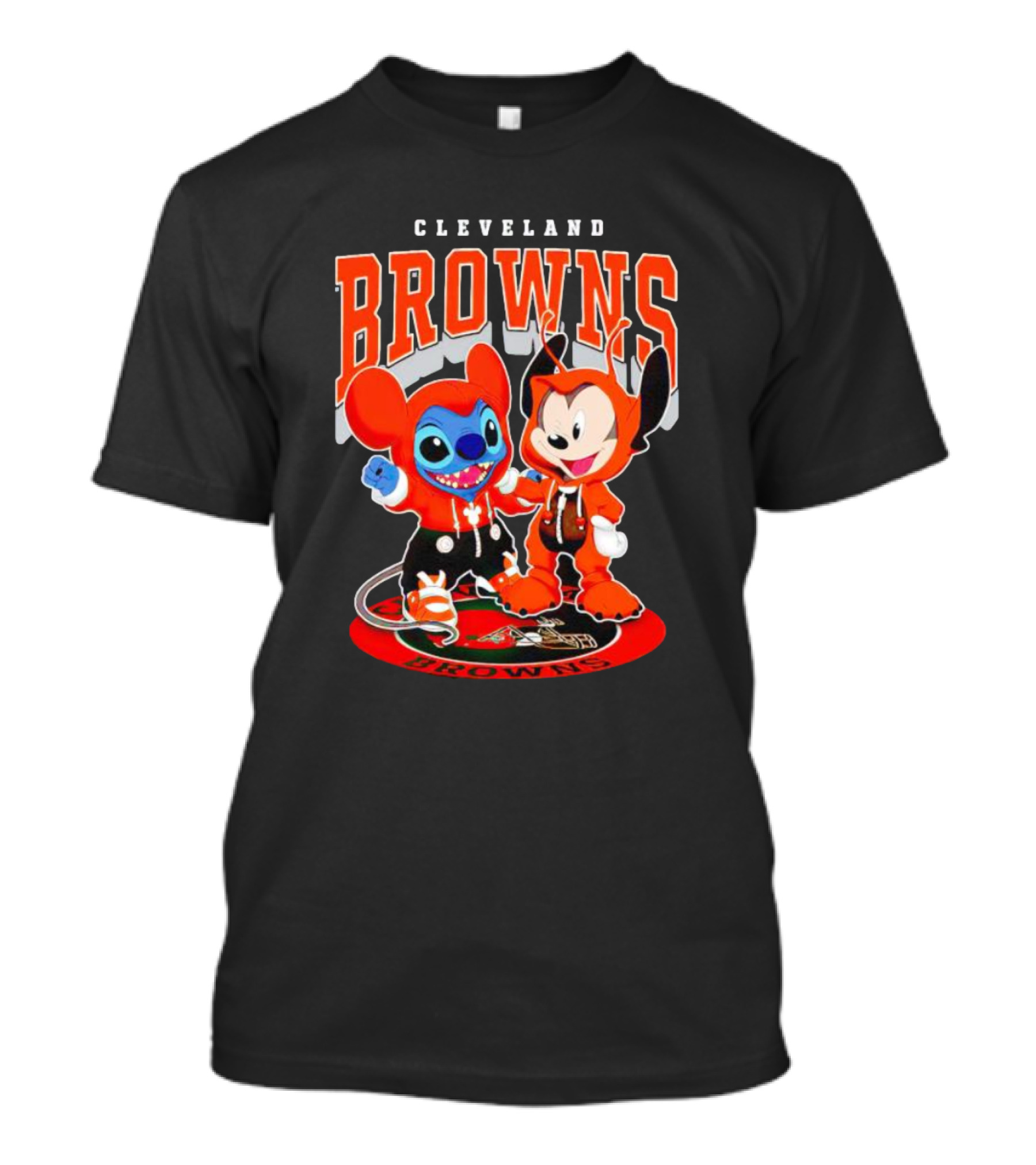 Cleveland Browns Mickey And Stitch Character Hoodie Fan T-Shirt