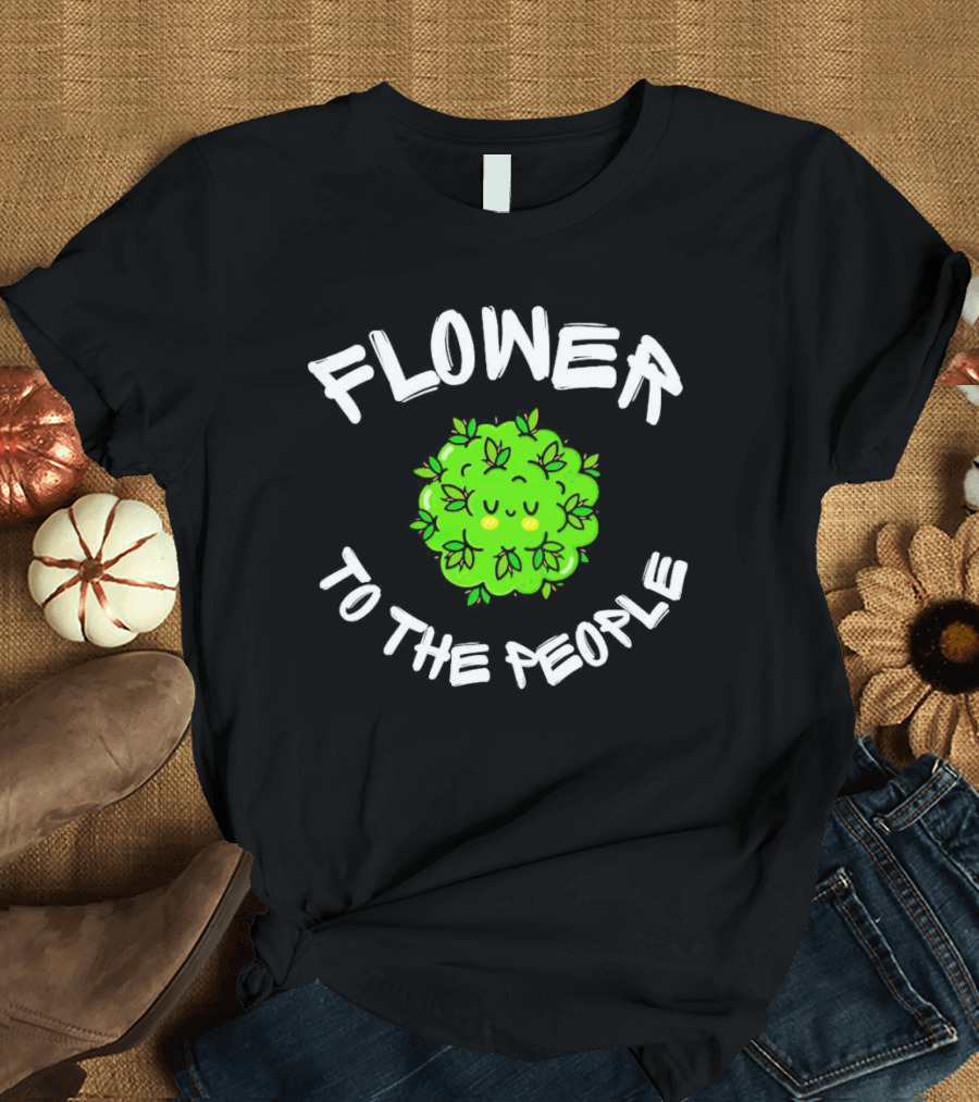 FLOWER TO THE PEOPLE Cute Green Plant With Smiling Face And Leafy Hair T-Shirt