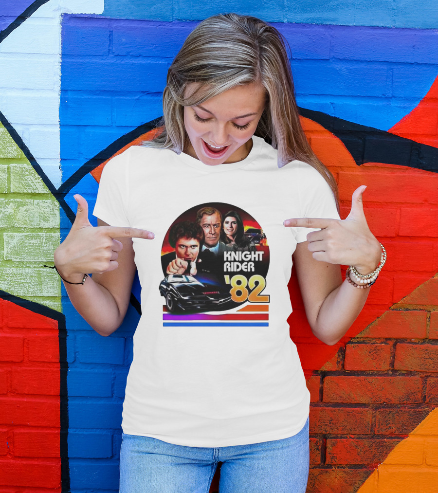 Knight Rider ’82 Retro Cast And Car Montage T-Shirt