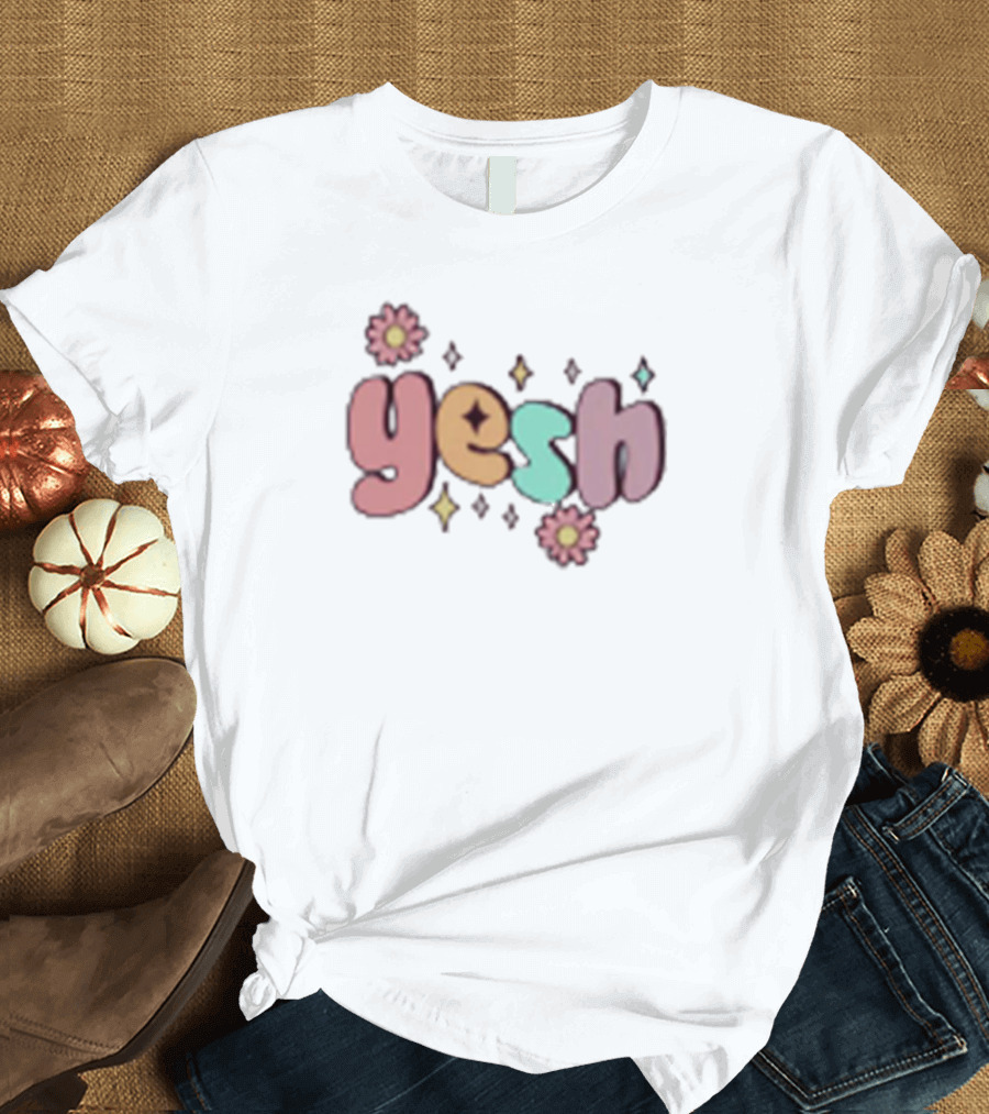 Lauren Derouen Yesh Colorful Floral Pastel Text With Flowers And Diamonds T-Shirt