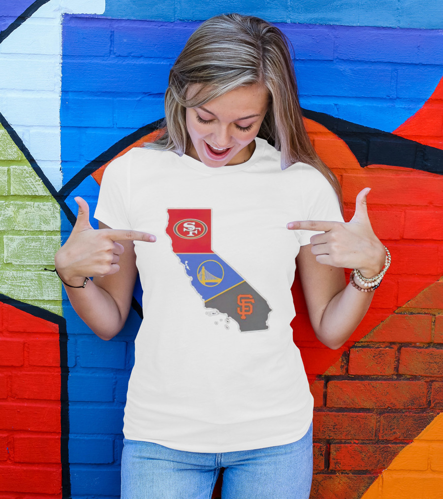 San Francisco 49ers Warriors Giants California Map T-Shirt